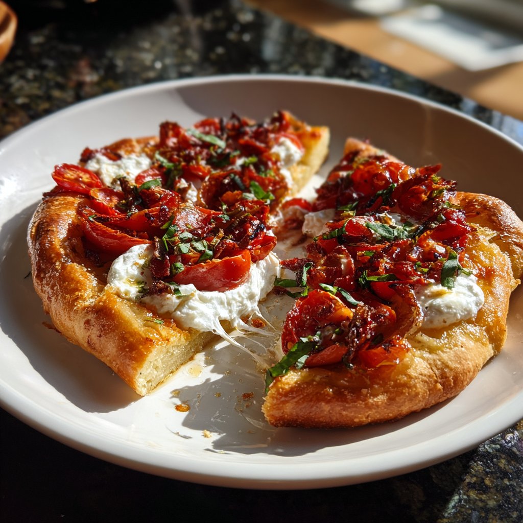 Pizza mit Tomaten und Burrata