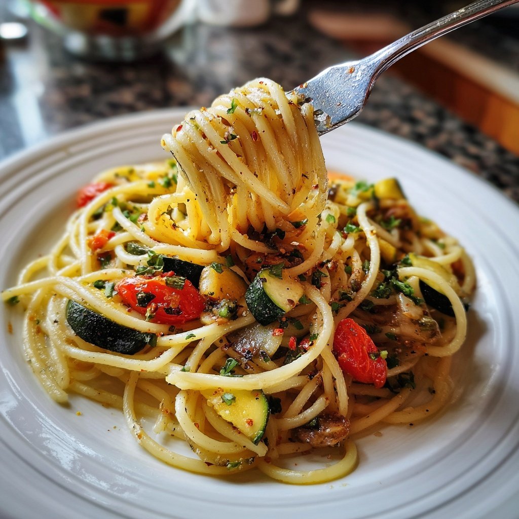 Abendessen mit Pasta und Gemüse